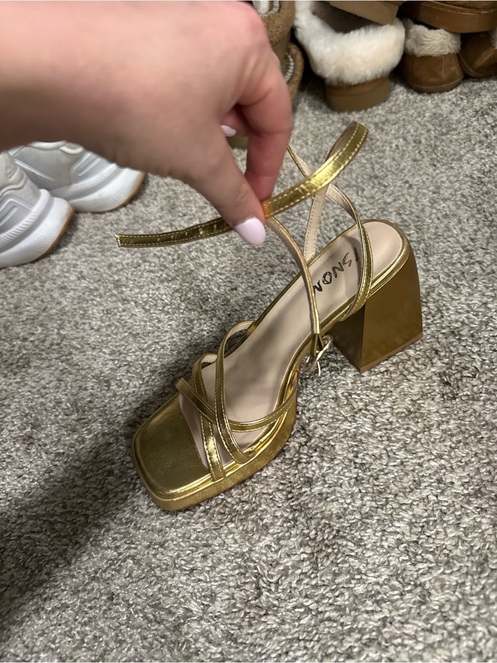 Metallic Gold Strappy Block Heel Sandals